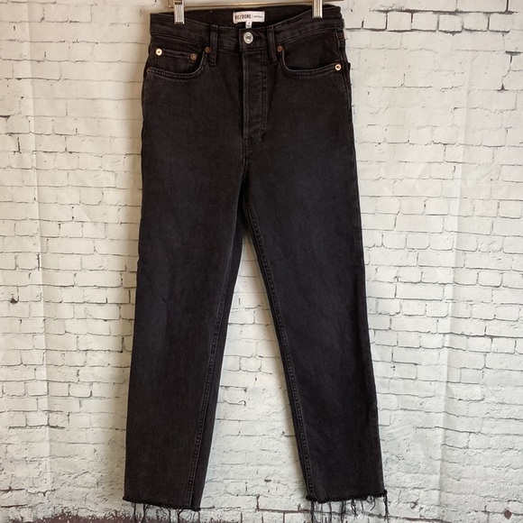 Re/Done Redone Originals High Rise Ankle Raw Hem Crop Faded Black Jeans Size 25 - Picture 8 of 16